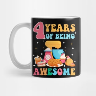 4 Years Of Being Awesome Tee 4th Baking Birthday Gift Leopard Girl Birthday Tee Baking Party Outfit Mug